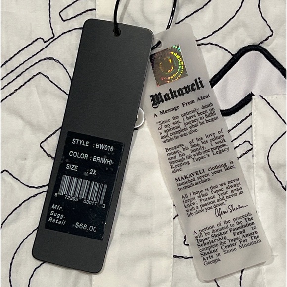 NWT Makaveli Embroidered White Black Button Shirt Men's 2X - Picture 2 of 3